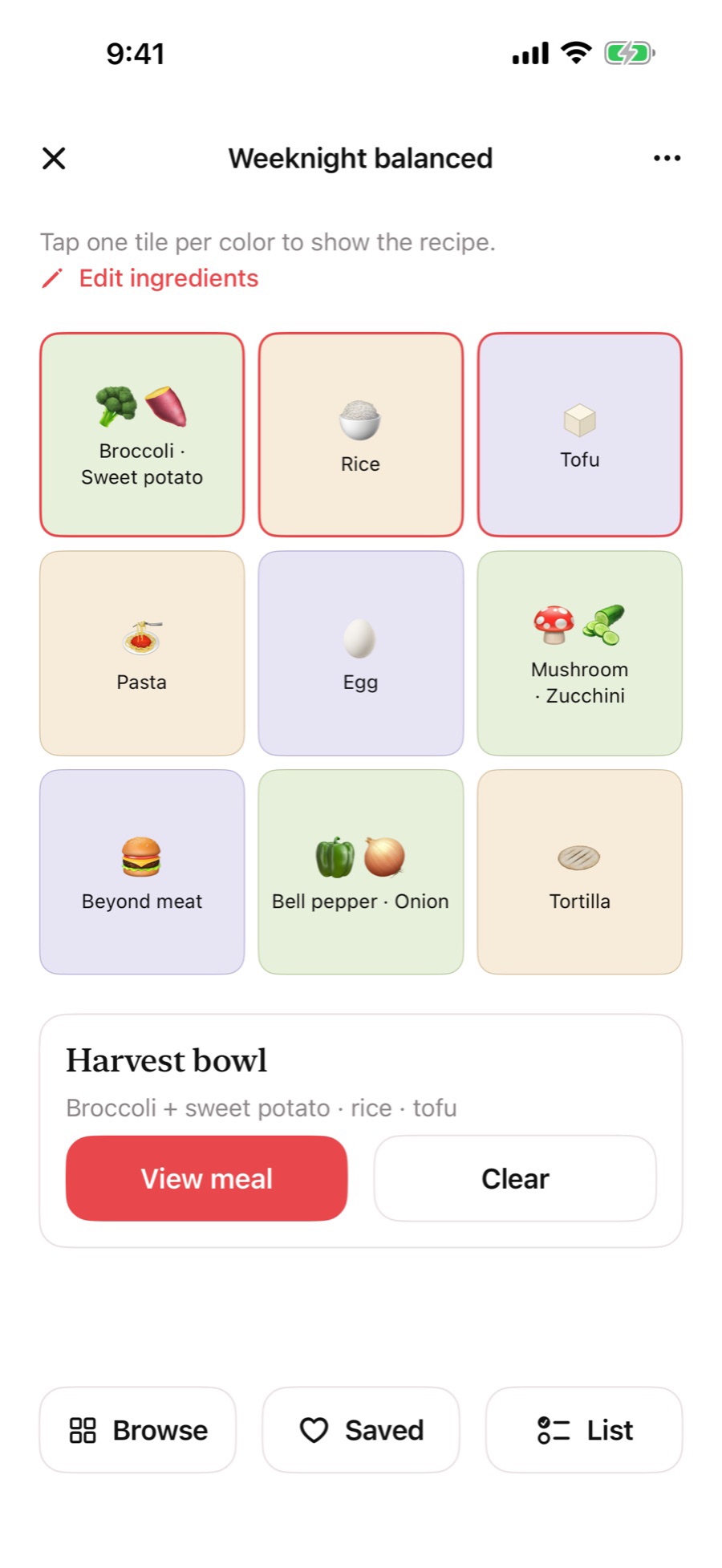Cooking Sudoku — the 3×3 ingredient grid with a meal built from it