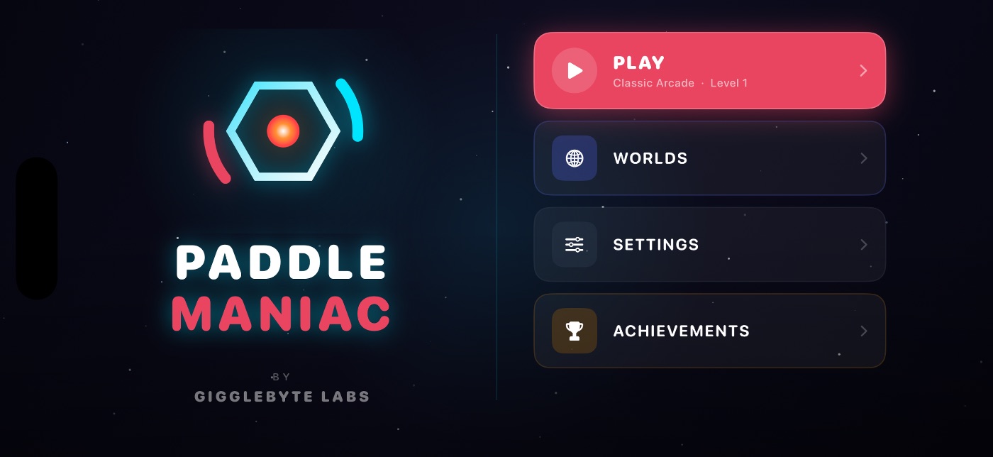 Paddle Maniac — main menu