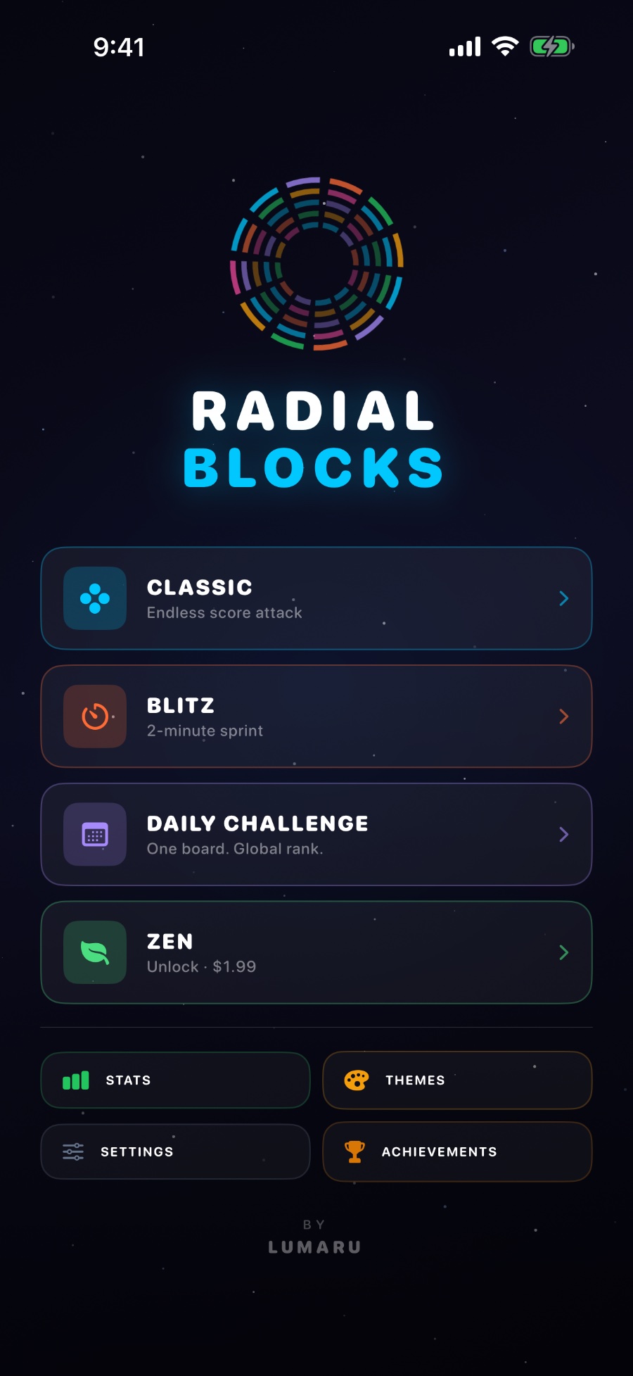 Radial Blocks — main menu